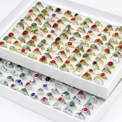 50pcs/lot Women's Bohemia Style Rings Antique Silver Color Stone Jewelry Finger joint ring Dropshipping Party Gifts