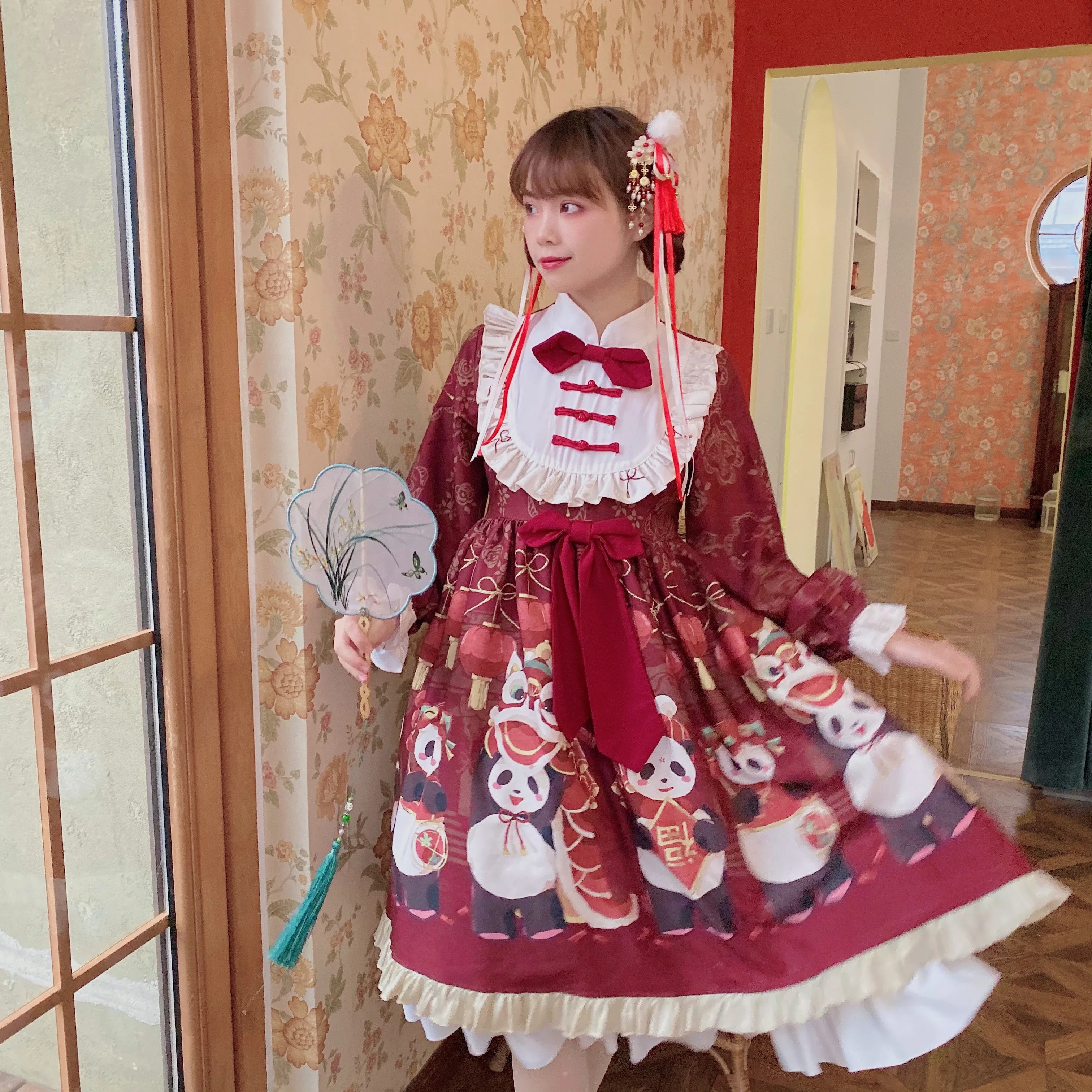 Adrette student Hanfu retro süße lolita weiche mädchen viktorianischen nette druck kawaii mädchen loli cos gothic lolita kimono