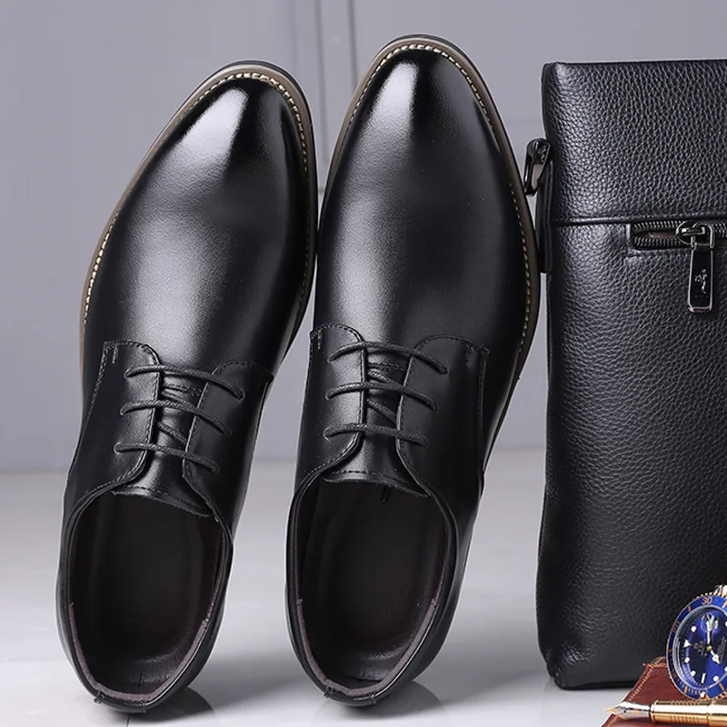 Luxury Brand Leather Concise Men Business Pointy Black Shoes Breathable Formal Wedding Basic Shoes Men Dress Shoes Fashion new