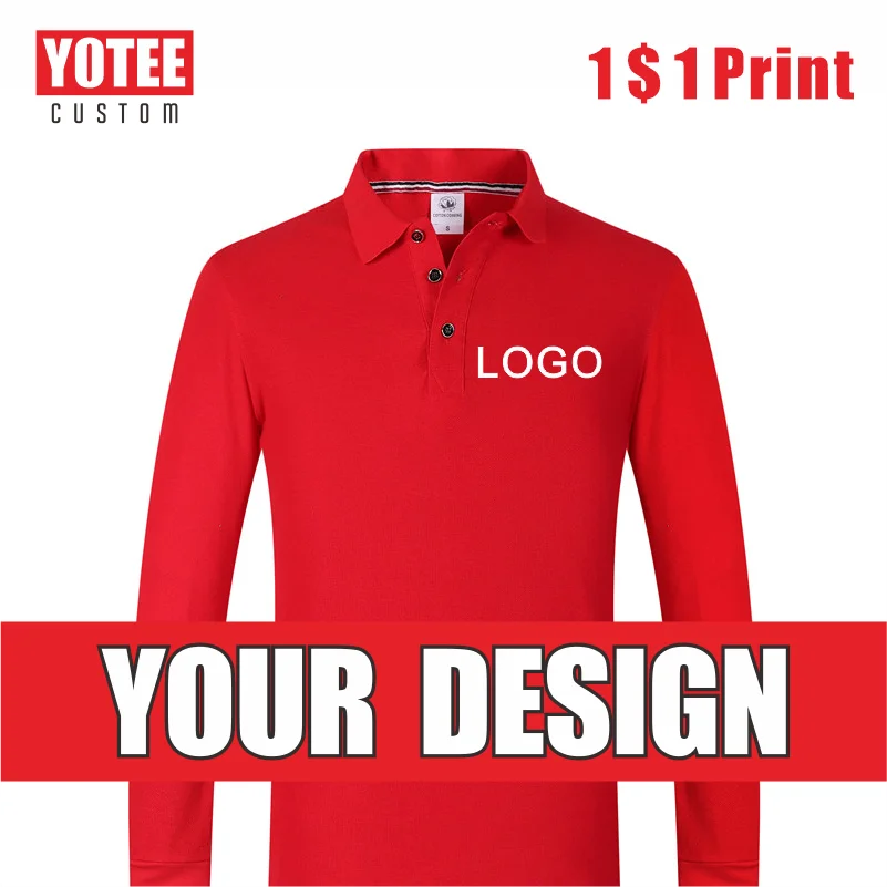 YOTEE Long Sleeve Polo Shirt Embroidery Cotton Customized Logo Personal Company Group DIY Custom Autumn Long Sleeve Polo Shirt