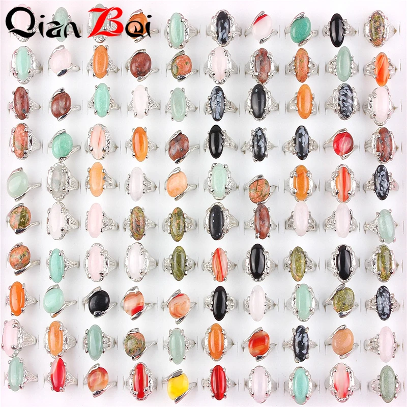 QianBei بالجملة 10 قطعة الكثير سبائك الزنك الطبيعي متعدد الألوان حجر البنصر للنساء الزفاف المشاركة مجوهرات هدايا #3