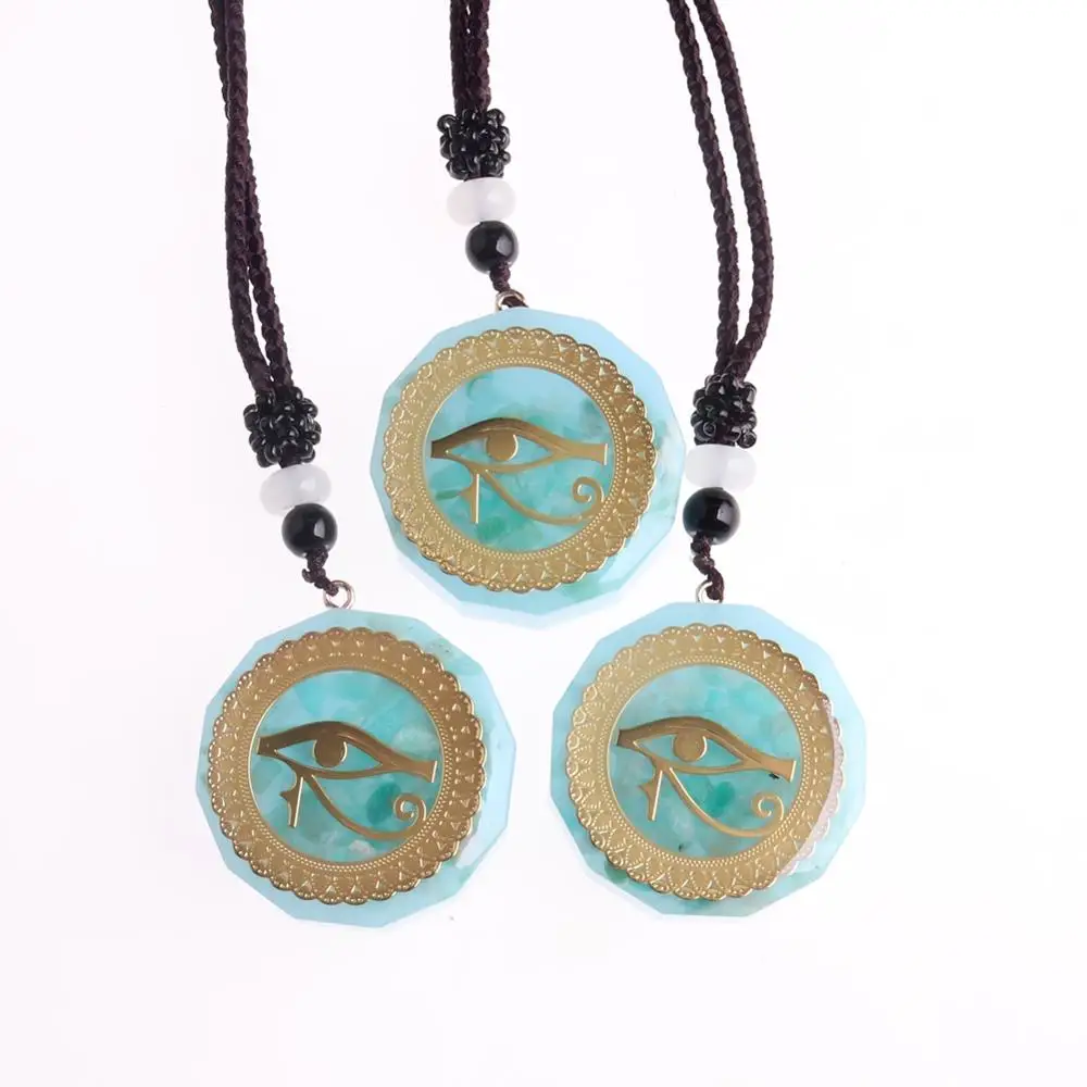 Horus Eye All-Seeing Eyes Orgonite Energy Pendant Orgone Amazonite Necklace Devil's Eye Necklace Women Jewelry Amulet Magnetic