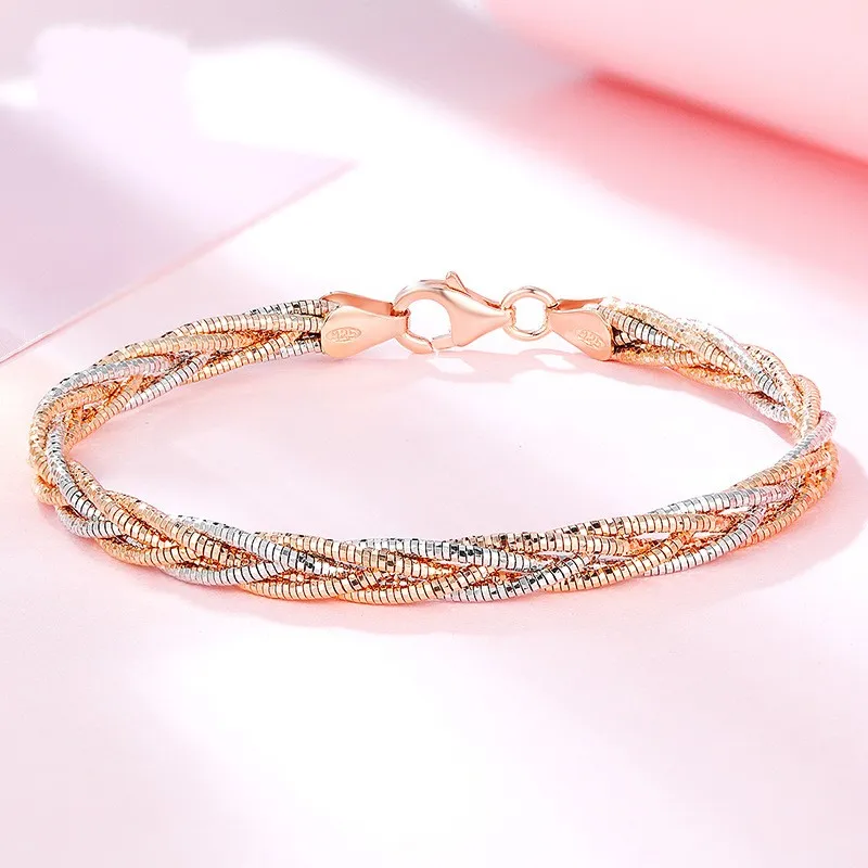 BOCAI-pulsera de plata de ley S925 auténtica trenzada Tricolor, cadena de mano de plata tailandesa, joyería clásica para mujer 2021