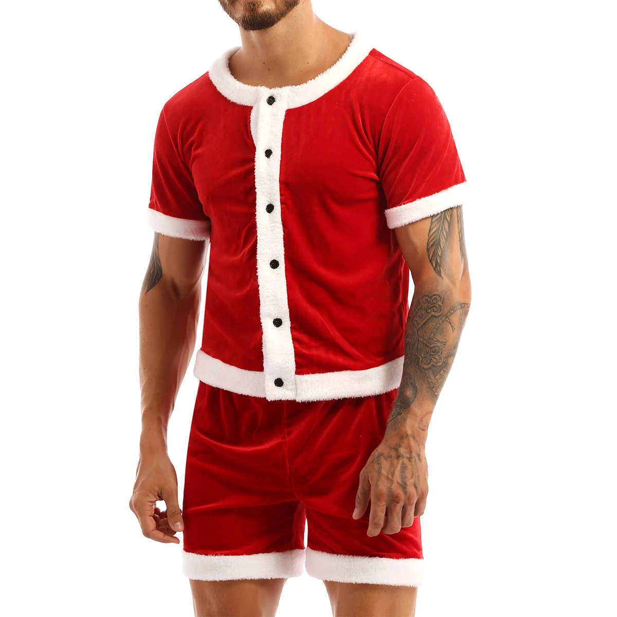 Men Adults Christmas Santa Claus Costume Velvet Xmas Festive Outfits for Holiday Party Cosplay Dress Up