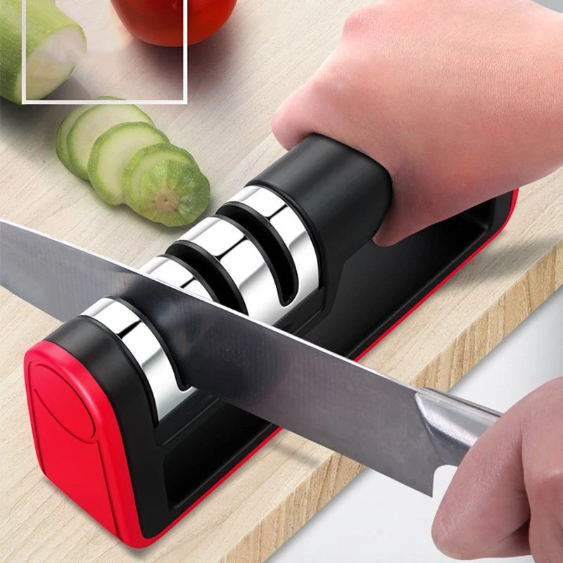 

Wonderlife KitchenStainless Steel Knife Sharpener For Straight Serrated Knives Sharpens Scissors 3 Stages Kitchen Gadget Tools