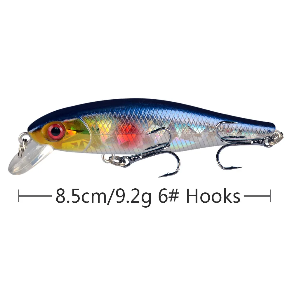 1 sztuk Minnow przynęty 9.2g 8.5cm Crankbait Wobblers okoń 3D oczy sztuczna twarda przynęta szczupak karpia Bass pływające Swimbait