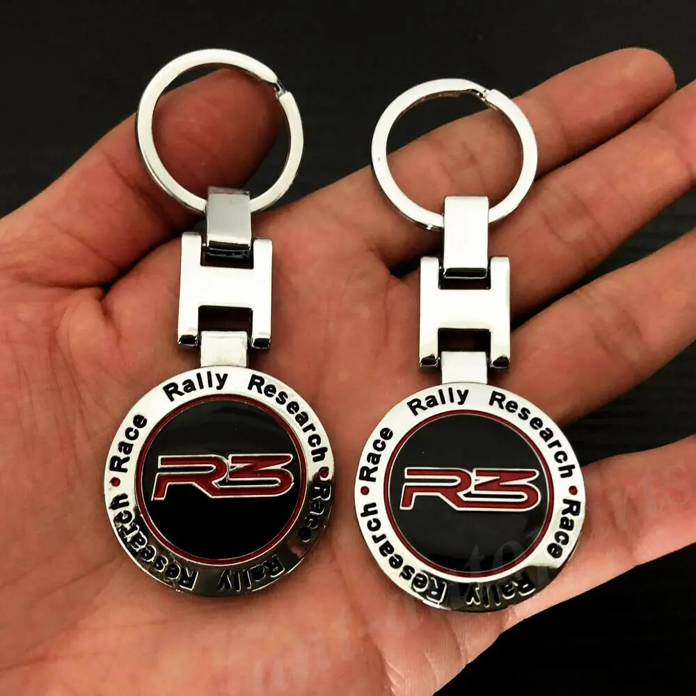 2pcs Metal R3 Rally Research Race Sport Car Keyring Keychain Key Chain Ring