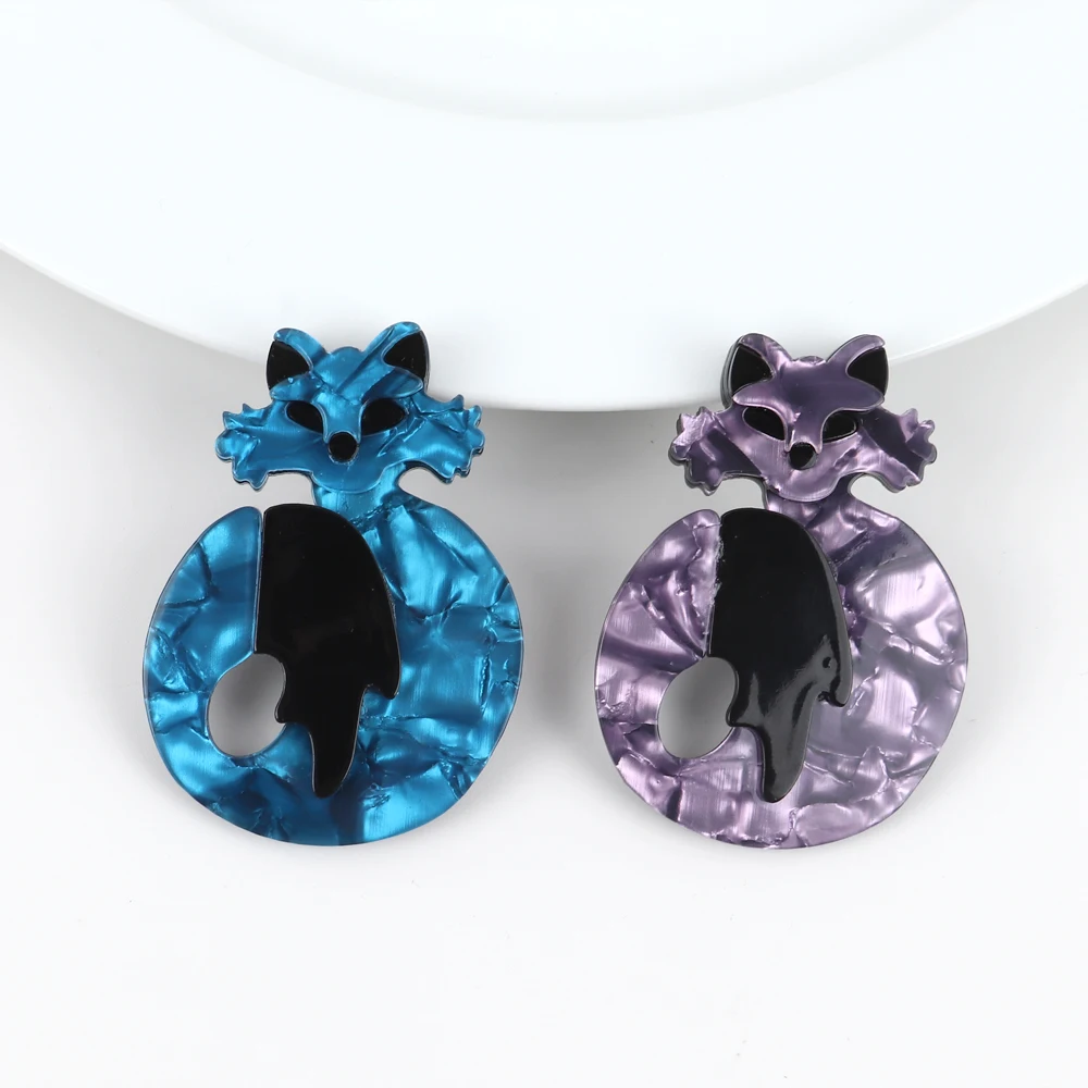 New Design Blue Purple Acrylic Fox Brooch For Women Handmade Cute Animal Lapel Pins And Brooches Badge Fashion Jewelry Gifts