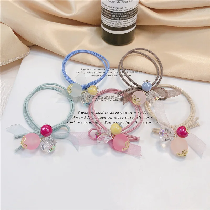 

5pcs Hair Ring Heart Hair Bands Headwear Beaded Girls Rubber Ponytail Band Elastic Hair Rope Korean Children Hair Accessories
