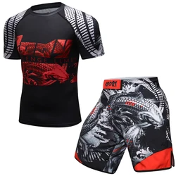 MMA BJJ Rashguard T Shirts Pants Rash Guard Fitness Tracksuit Boxing Jerseys Muay Thai Compression Men MMA Kickboxing Sport Suit