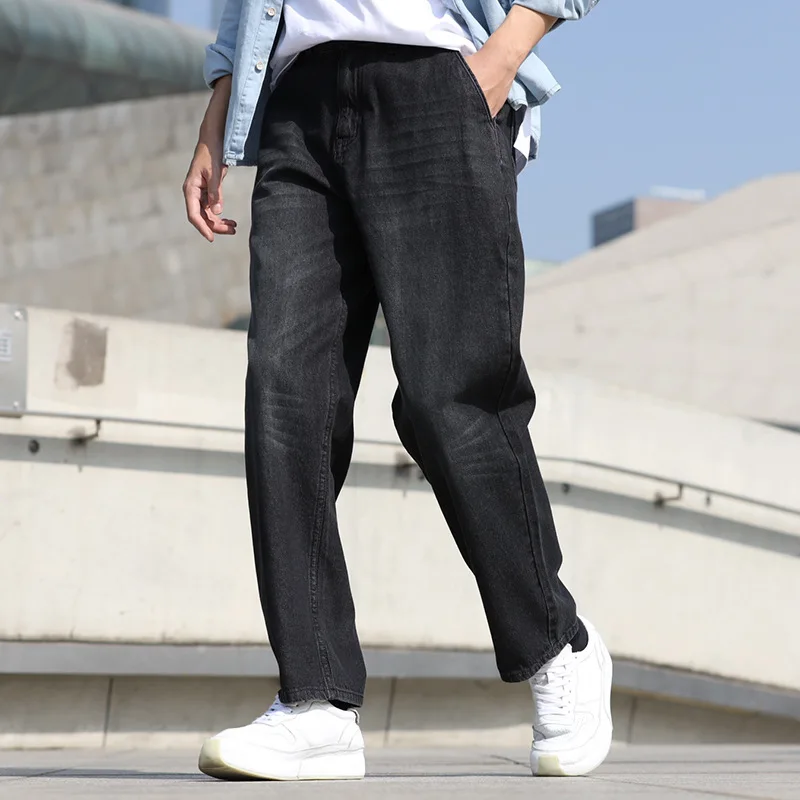 Summer Thin Section Breathable Men's Straight Large Size Loose Denim Jeans Hip Hop  Streetwear Wide Leg Pants  Black Trousers