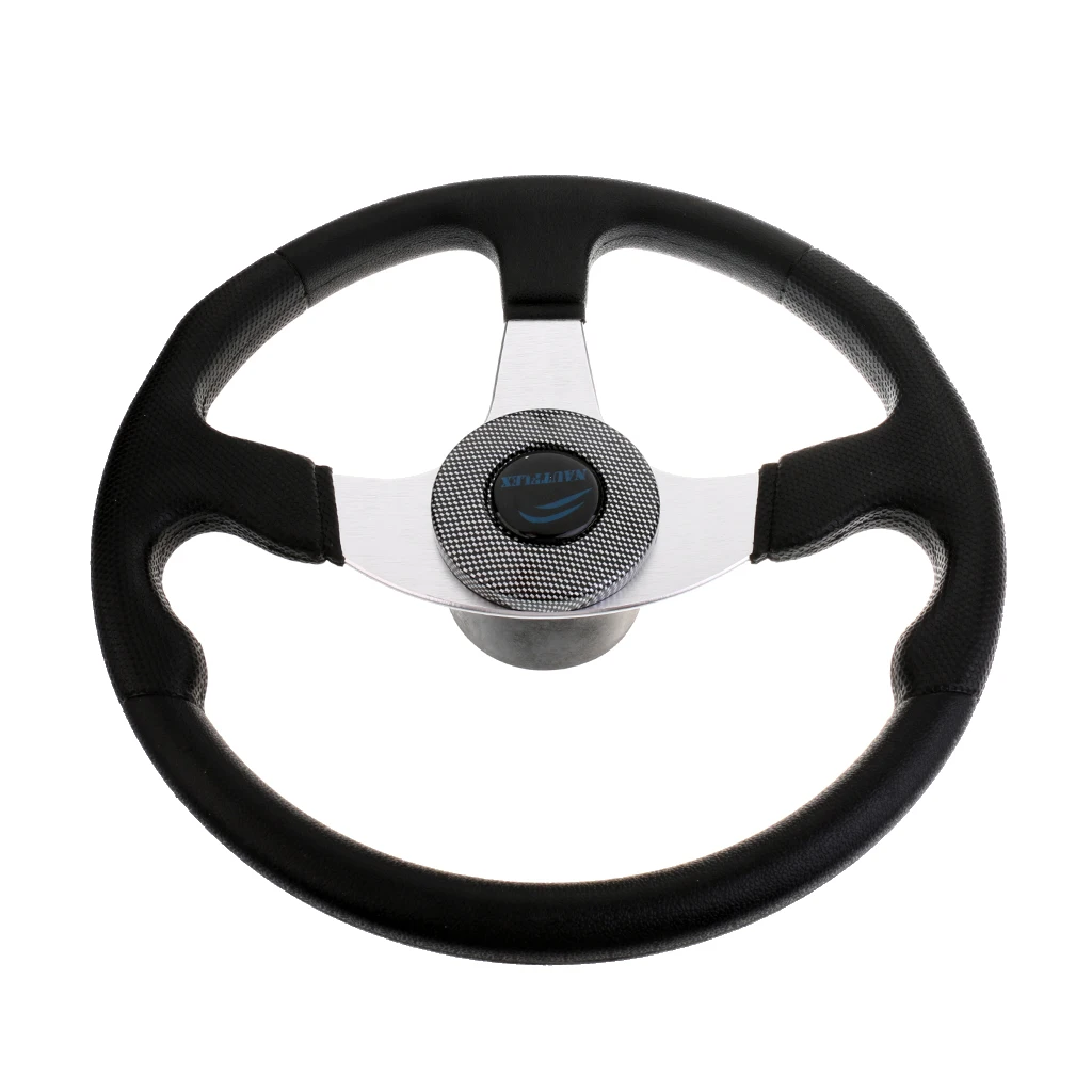 Premium 340mm 3 Spoke 3/4 inch Boat Steering Wheel with Center Cap for Universal Marine Boat Yacht Pontoon Boat