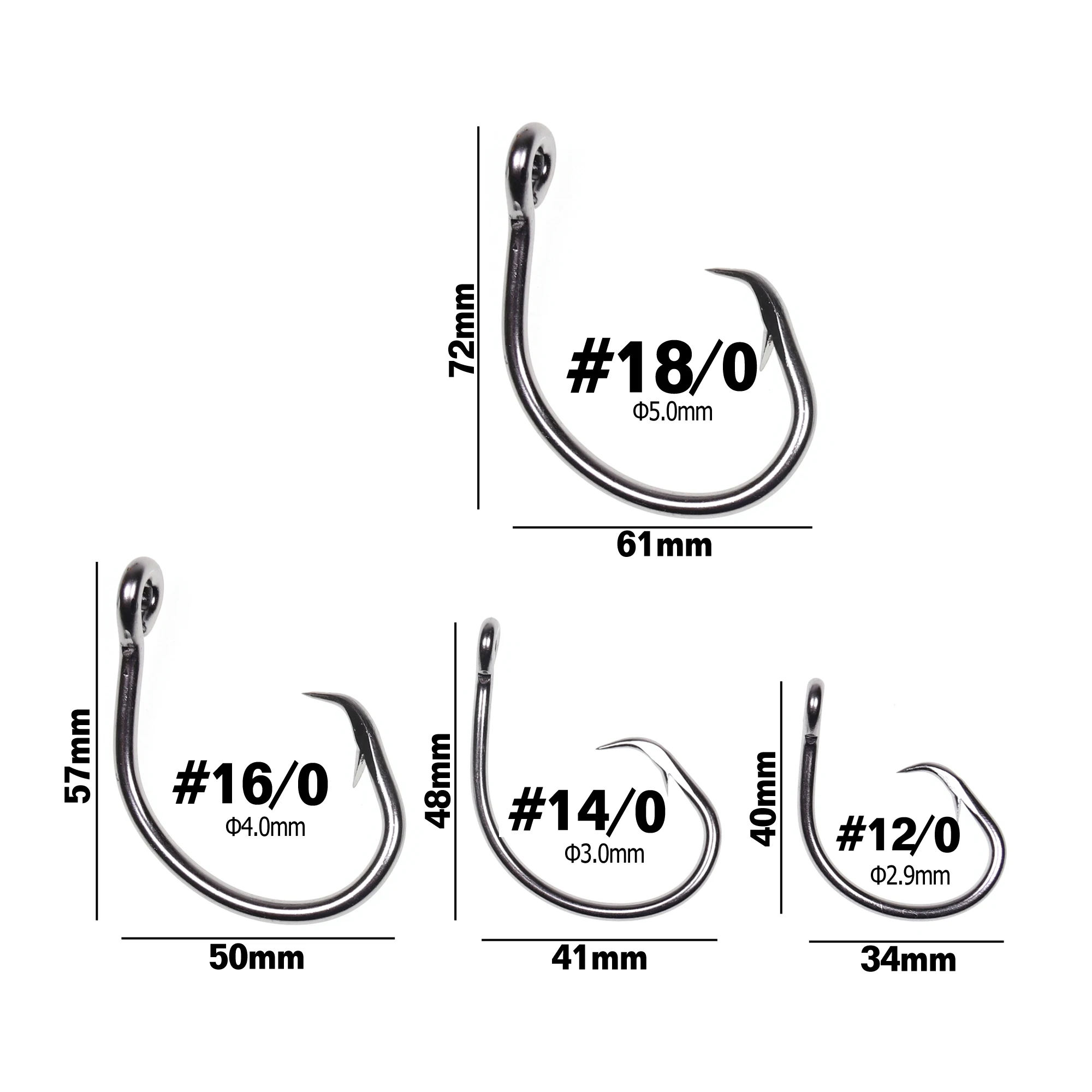 Bimoo 1pc Circle Tuna Hook for Fishing High Carbon Steel Saltwater Fishing Fishhook 12/0 14/0 16/0 18/0 Sea Fishhooks