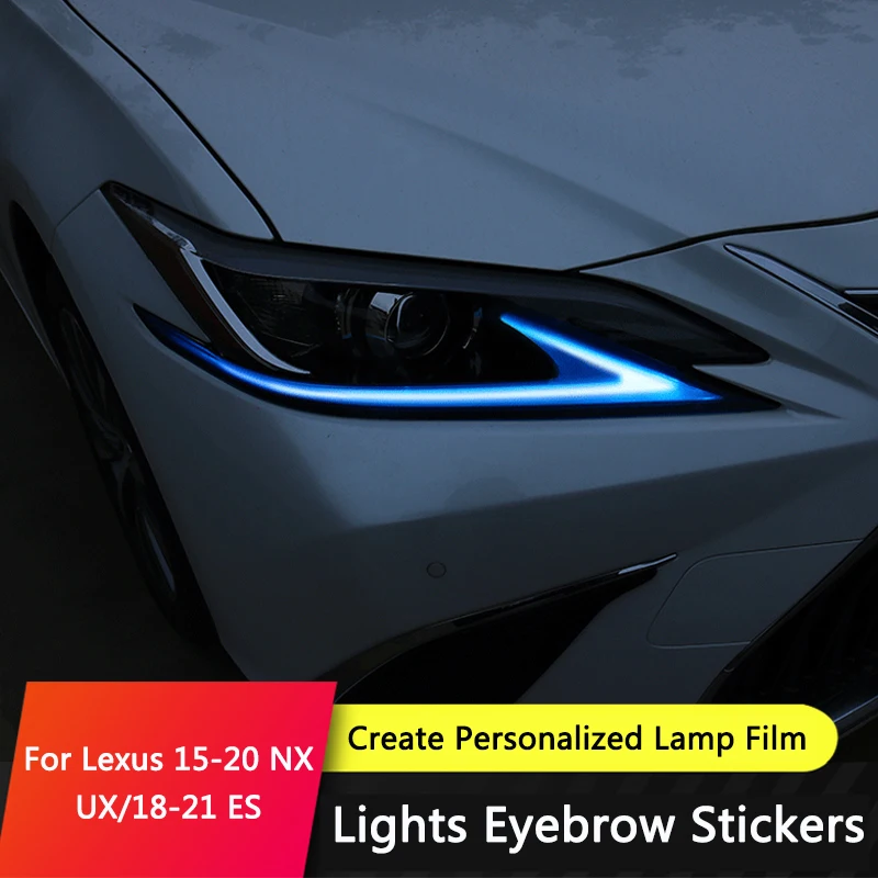 QHCP 1Pair PET Light Eyebrow Trim Stickers Headlamp Lamp Protect Film For Lexus NX15-20/UX19-22/ES18-22 Car Modified Accessories