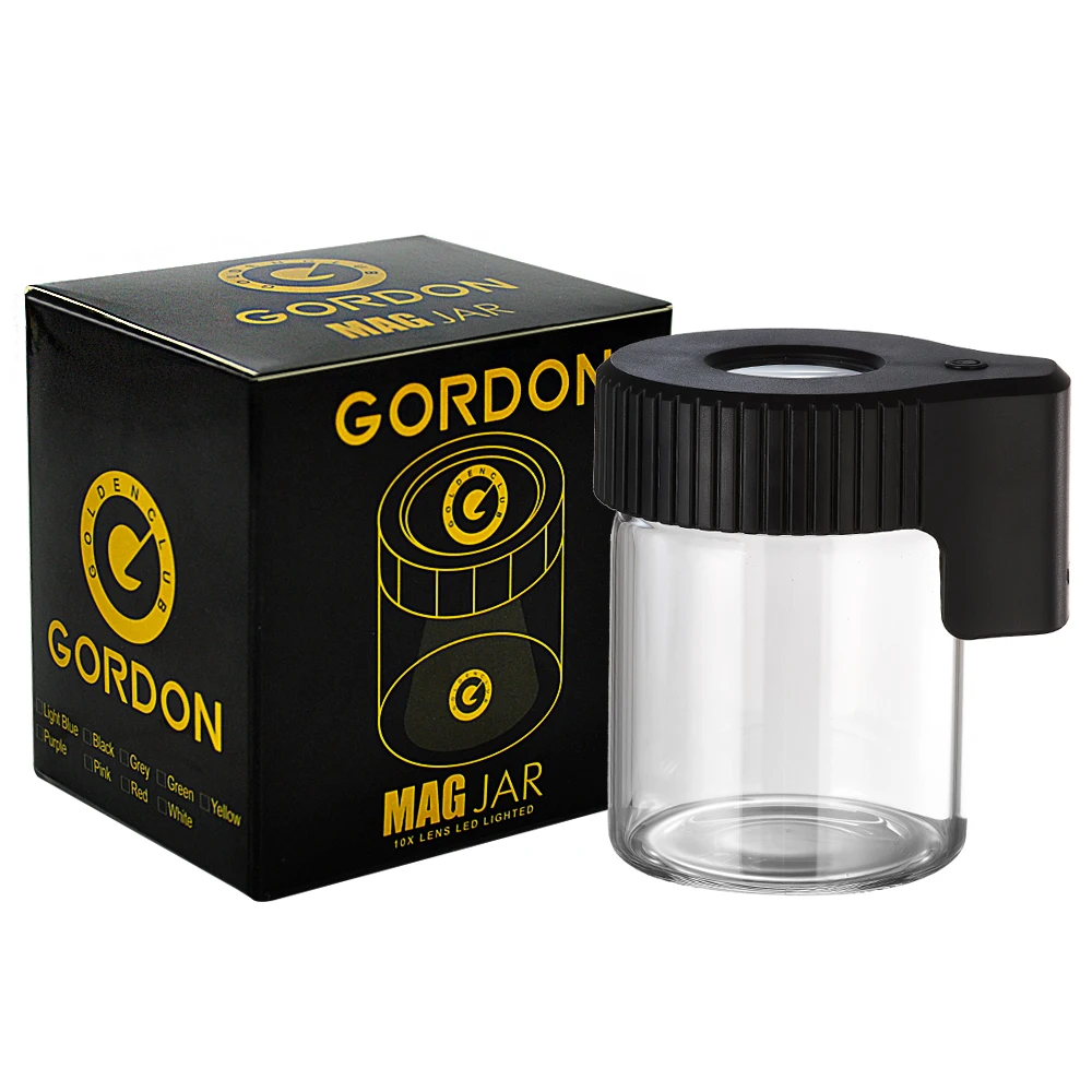 GORDON Plastic&Glass Light-Up LED Air Tight Storage Magnifying Jar Viewing Container 155ML Vacuum Seal Plastic Pill Box Case