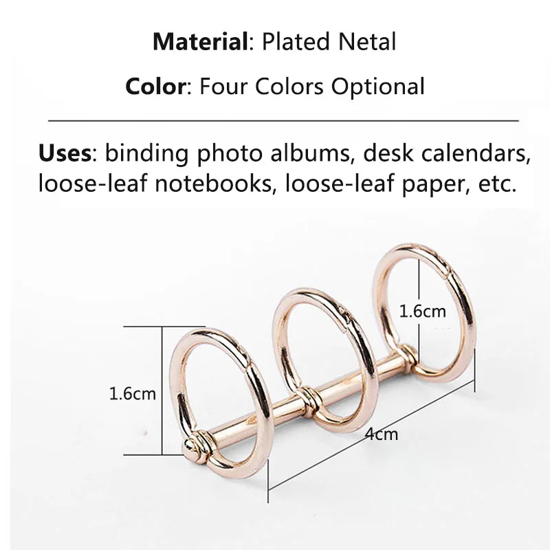 Metal Plated Loose Leaf Book Binder Gold Silver Black Ring Binding Rings Nickel Desk Calendar Circle 3 Rings for Card Key Album