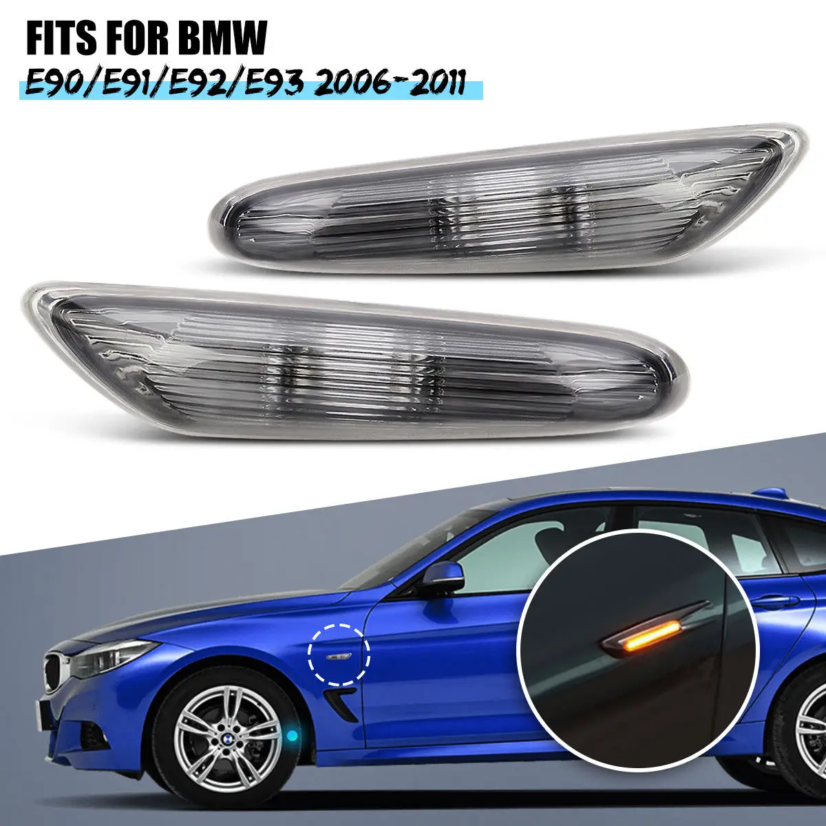 1 Pair Front Left & Light Side Marker Turn Signal Lights Smoke Replacement For BMW E90 E91 E92 E93 06-11 Car Auto Accessories