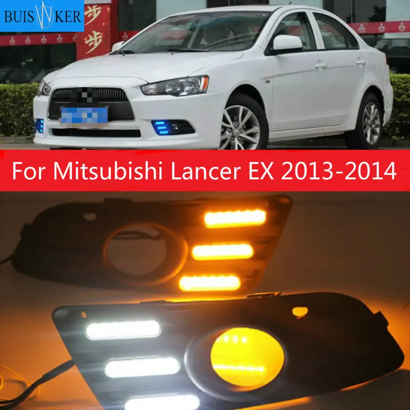 

LED DRL daytime running light +front fog light for Mitsubishi Lancer EX 2013-2014 with Dynamic moving yellow turn signal