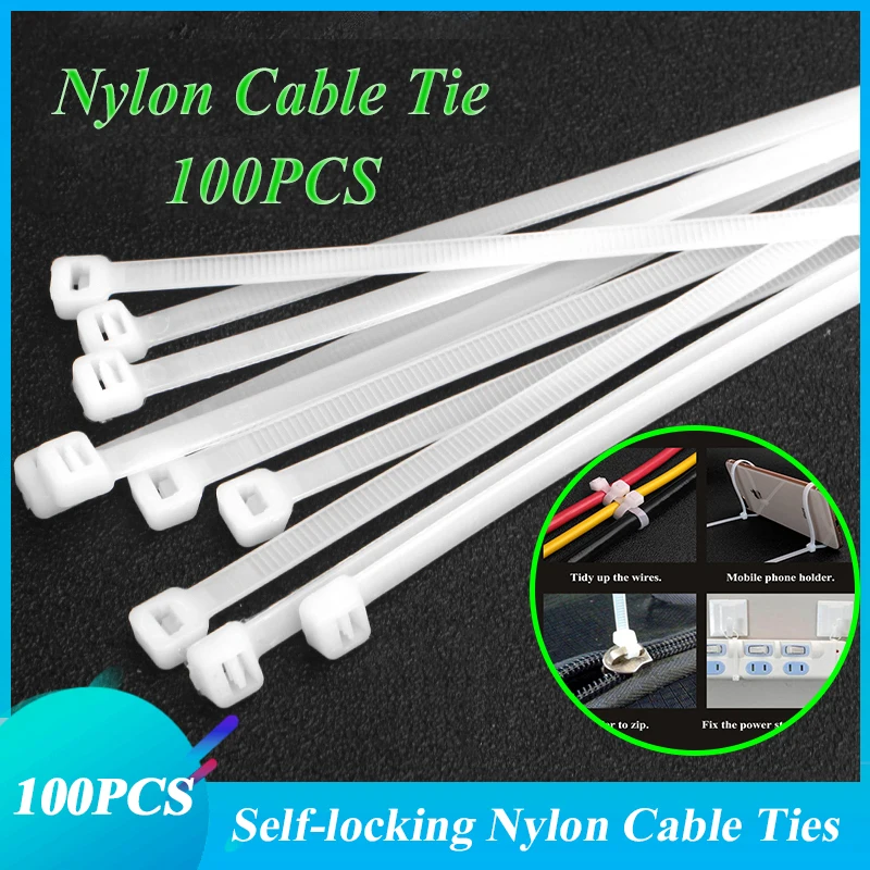 

100 PCS Self-locking Plastic Nylon Tie Fastening Ring Cable Tie Zip Wraps Strap Nylon Cable Tie Organizer Twist Tie Zip Ties