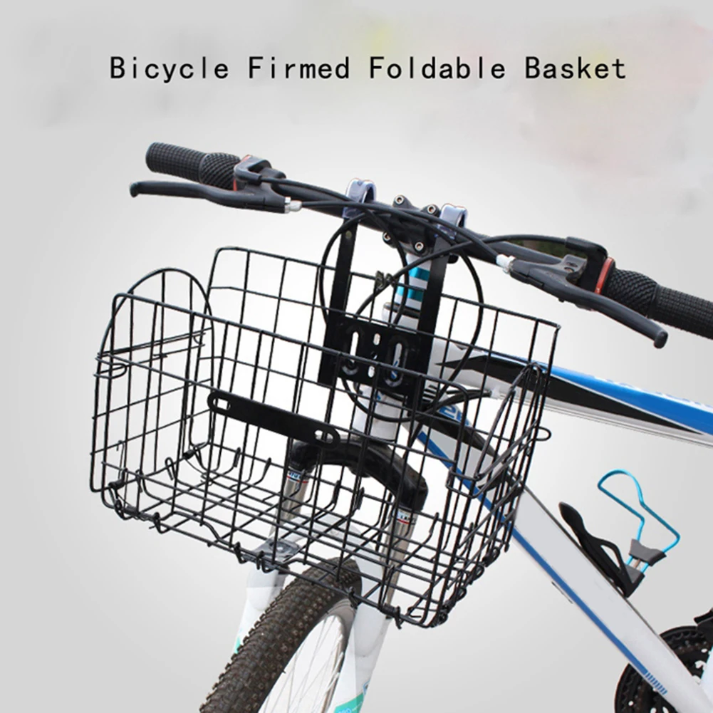 Metal Bike Bicycle Front Basket Foldable Handlebar Thick Iron Cycling Container