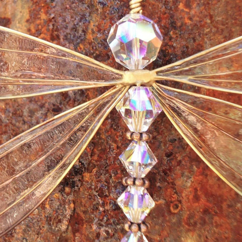 Crystal Window Hanging Decor, Dragonfly Hanging Decor, Metal Wing, Transparente Wind Chime, Pátio, Jardim, Gramado, Casamento, Wall Decor