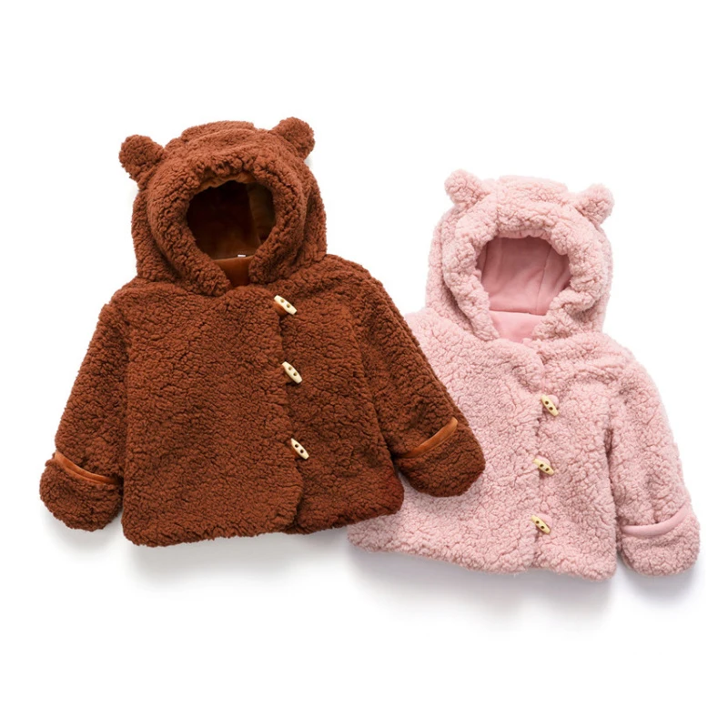 2020 Infant Winter Warm Toddler Baby Girls Jacket Coat Bear Ears Cute Jacket Baby Boy Hoodie Horn Button Kids Jacket Children