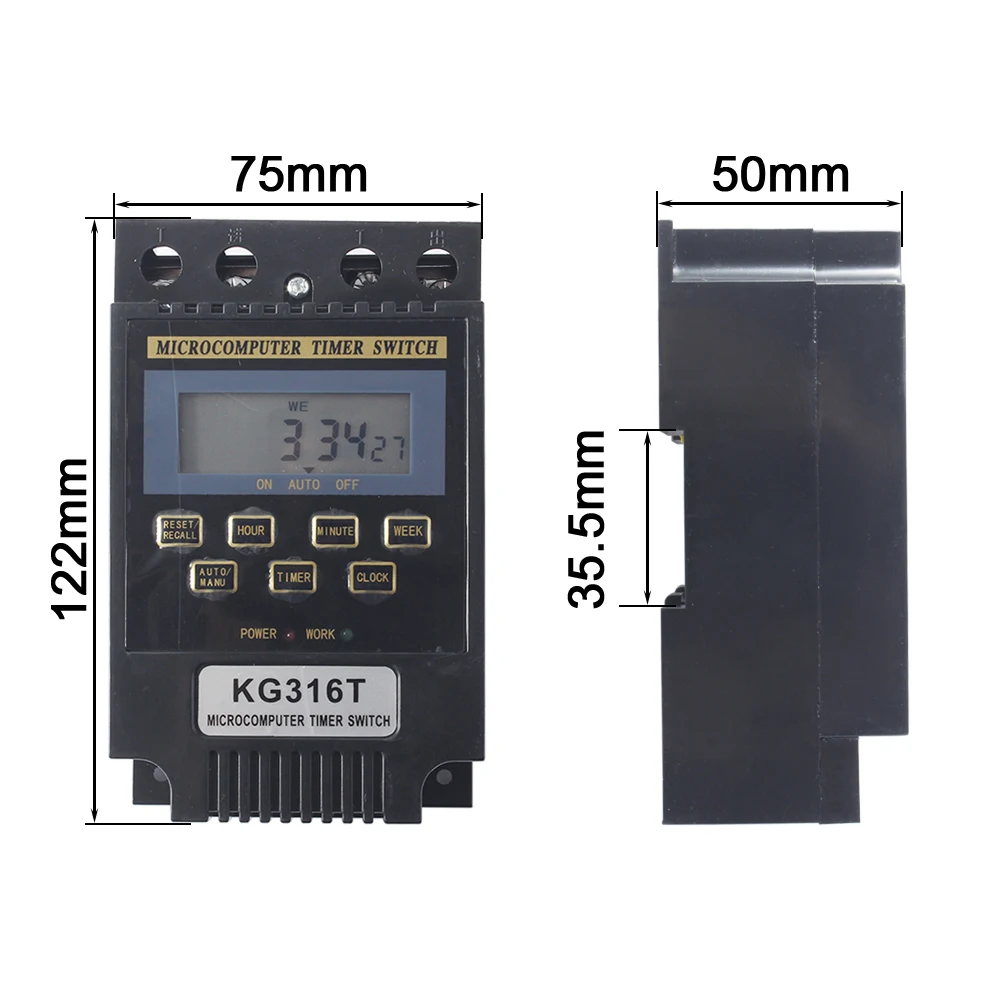 220V LCD Digital Weekly Programmable Control Power Timer Switch Time Relay KG316T Microcomputer Din rail black weekly 25A