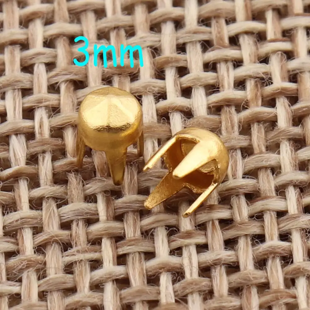 200-500 Gold Nailhead 3MmรอบStuds,Fastener Brads,Prongหนังหัตถกรรมเข็มขัดRivet,bedazzlerเครื่องประดับอย่างรวดเร็วNailhead