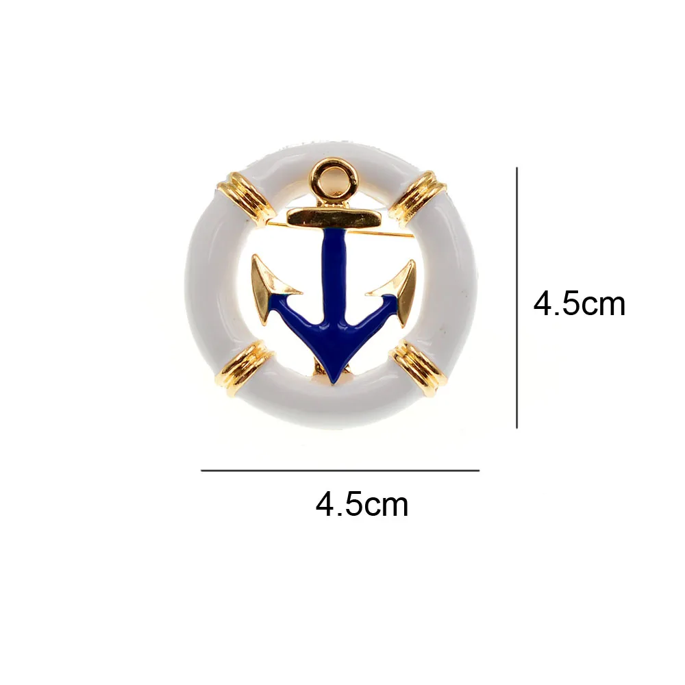 CINDY XIANG Vintage Round Three-dimensional Enamel Ship Rudder Anchor Brooches Navy Style Men Office Casual Pins Gifts