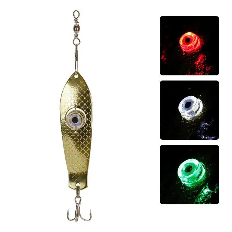 LED Fish Lure Light 9.5cm 30g Metal Spoon Spinner Attracting Lamp Underwater Luminous sharp and durable Fishing Bait