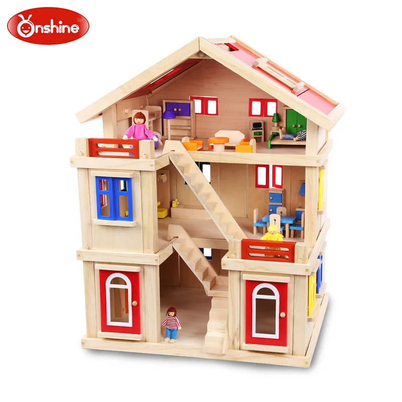 ONSHINE DIY Wooden Doll house with furniture Handmade Miniature House Luxury Simulation Dollhouse Assembling Toys For Kids Gifts