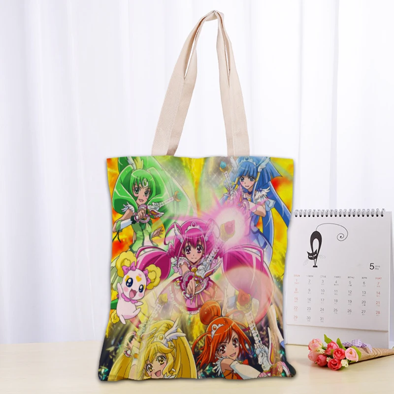 Anime Smile Precure! Tote Bag Women Canvas Fabric Bags Eco Reusable Shopping Bags Traveling Beach Casual Useful Shoulder Bag