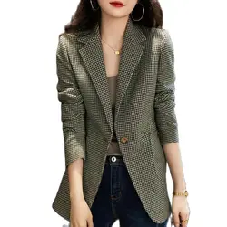 2025Spring Autumn Jacket Women's New Suit Coat Design Sense Suit British Style Is Thin Houndstooth One-Button Outwear Female Top