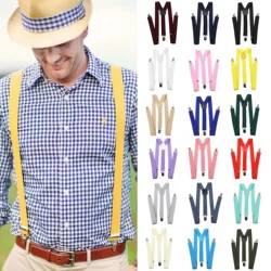 Solid Color Unisex Suspenders Clip-on Buckle Men Straps Adjustable Elastic Y-Back Braces For Wedding Suit Skirt Accessories Gift