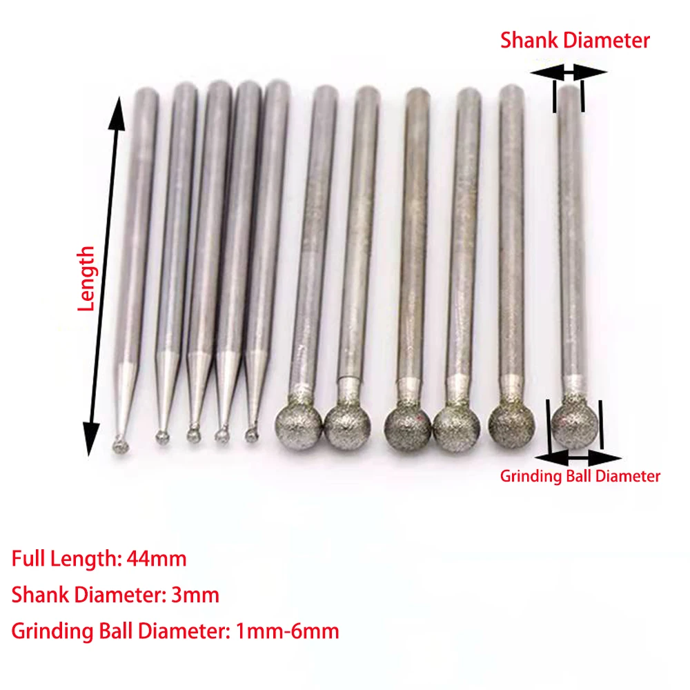 2/5Pcs 3mm Shank Diamond Grinding Burr Point Jade Stone Carving Tools Engraving Bits for Dremel Rotary
