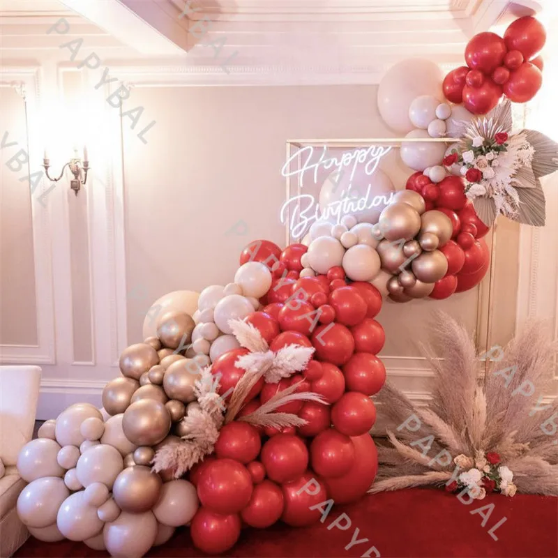 163Pcs Red Latex Balloons Set Wedding Arch Garland Balloon Kit Chrome Gold Ballon For Birthday Anniversary Pary Decoration