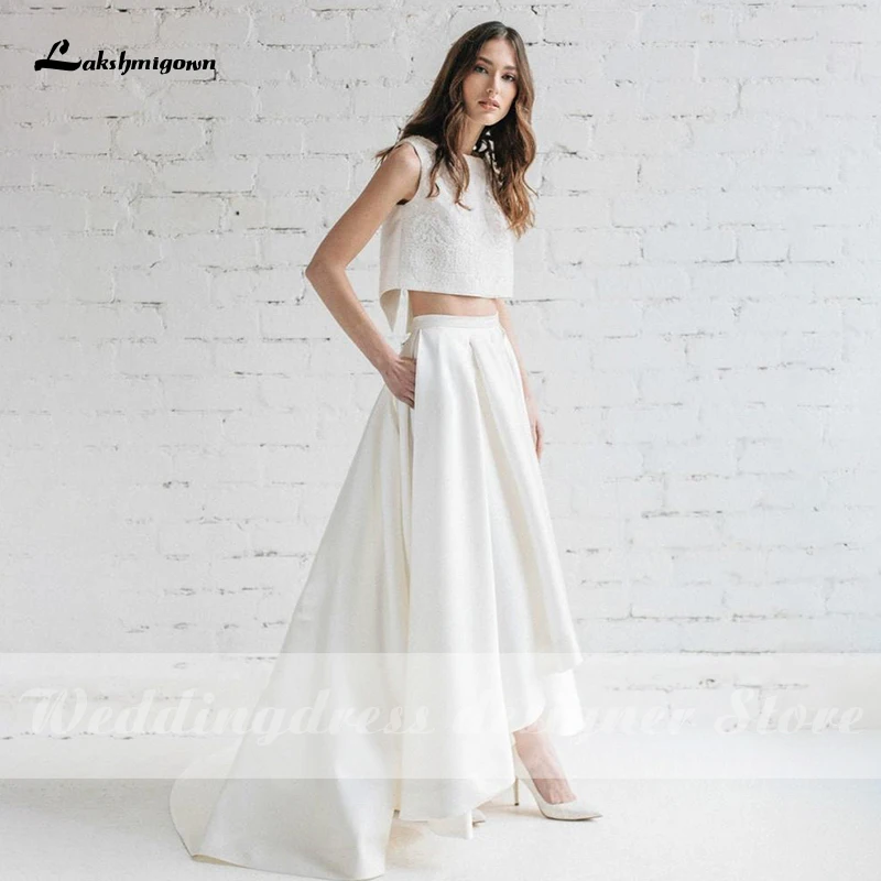 Lakshmigown High Low Wedding Dresses with Train Pleated Bridal Skirt With Pockets Two Pieces Modern Bride robe de mariee