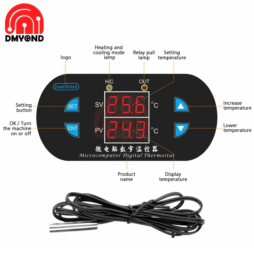 DK-W1308 12V 10A Digital Dual LED Thermostat Temperature Controller Cooling Heating Switch Thermostat NTC Sensor For Incubator