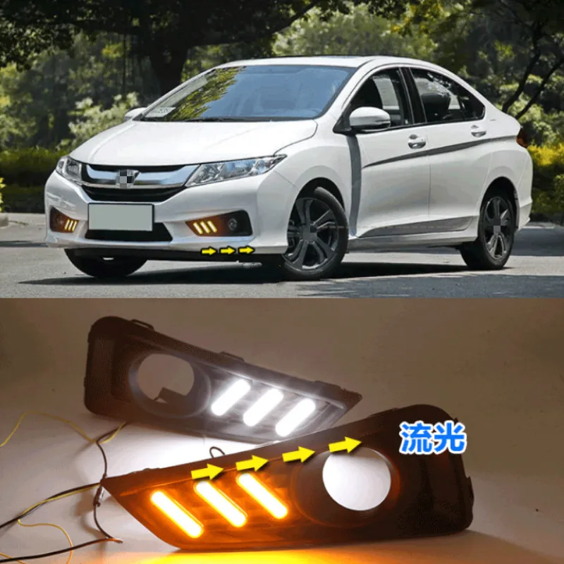 1set For Honda City 2015 2016 DRL Daytime Running Light DRL with Turn signal fog lamp Relay Daylight car styling