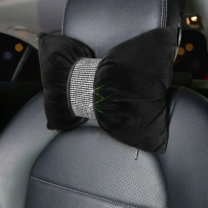 

Diamond Bowknot Car Neck Pillow Crystal Rhinestones Headrest Auto Seat Waist Support Pillows Cushion Car Interior Accessories
