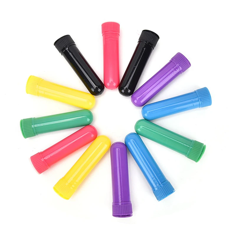 12Pcs/set Essential Colored Plastic Blank Nasal Aromatherapy Inhalers Tubes Sticks Nasal Container With Wicks For Oil Nose