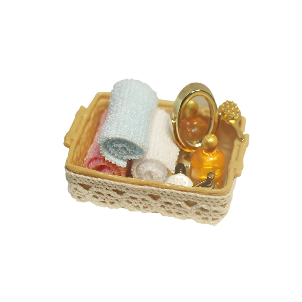 1/12 Dollhouse Miniature Accessories Mini Toiletries Set Simulation Mirror Towel Perfume Soap Model Toys Doll House Decoration