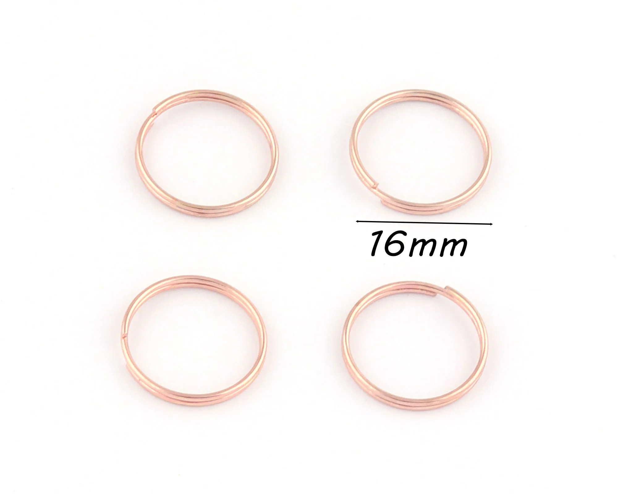 16mm Rose Gold Split Key Ring Jump Key Fob Loop Metal Clasp Connector Trigger Clip Buckles Dog Collar Supplies