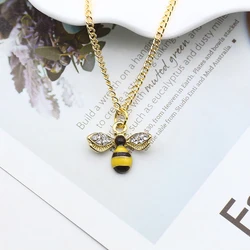 Cartoon Cute Bee Necklace For Women Girls Lovely Crystal Animal Wings Long Chain Yellow Pendant Necklaces Jewelry Child Gifts