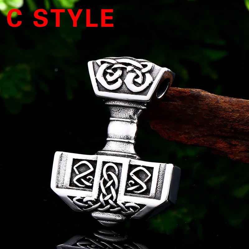 Beier 316L Stainless Steel Norse Viking Pendant Necklace Thor's Hammer Mjolnir Scandinavian Rune Odin Amulet Men Jewelry LP384