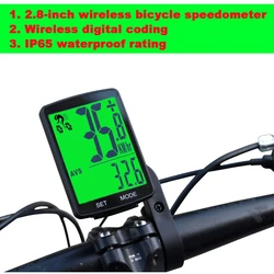 Large Screen Wireless Bicycle Speedometer, LCD Digital Computer ,IP65 Waterproof odometer, MTB Cycling Equipment, 2.8  Inch cloc