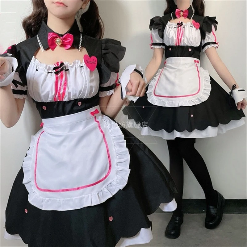 

Women Japanese Kawaii Maid Outfit Sweet Anime Waitress Cosplay Costumes Lovely French Apron Maid Servant Lolita Set with Socks