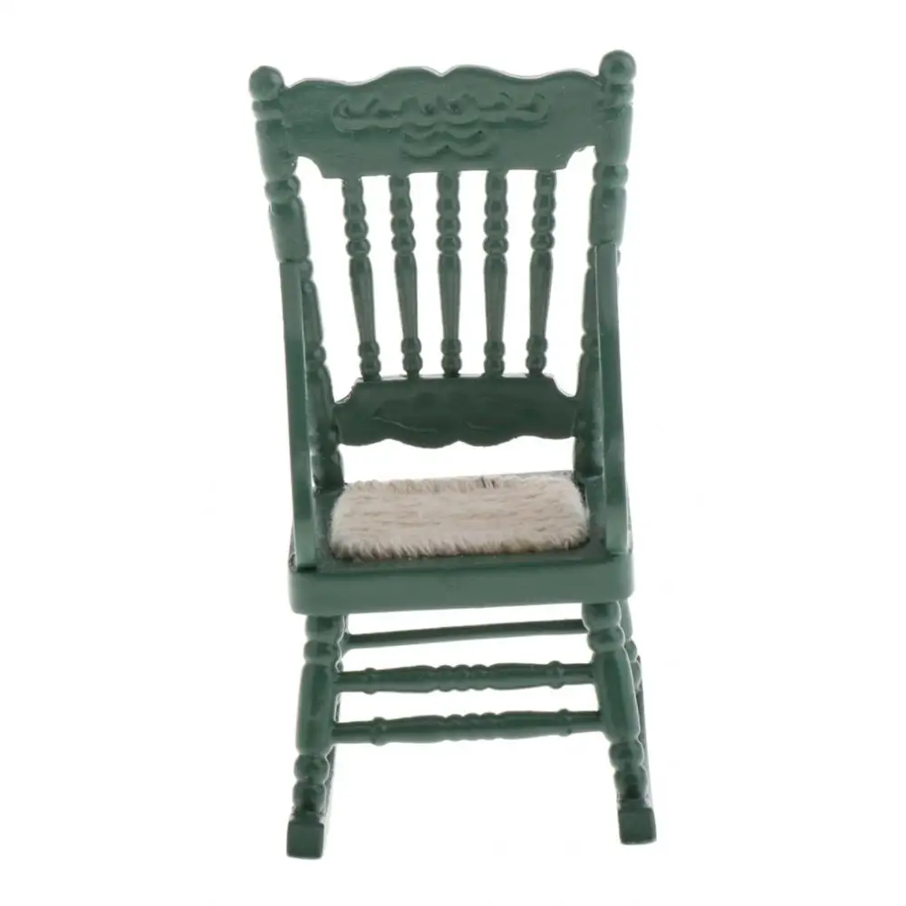 1 Piece Miniature Rocking Chairs 1:12 Dollhouse Mini Furniture Wooden Chair Model Set Dollhouse Accessory (Green)