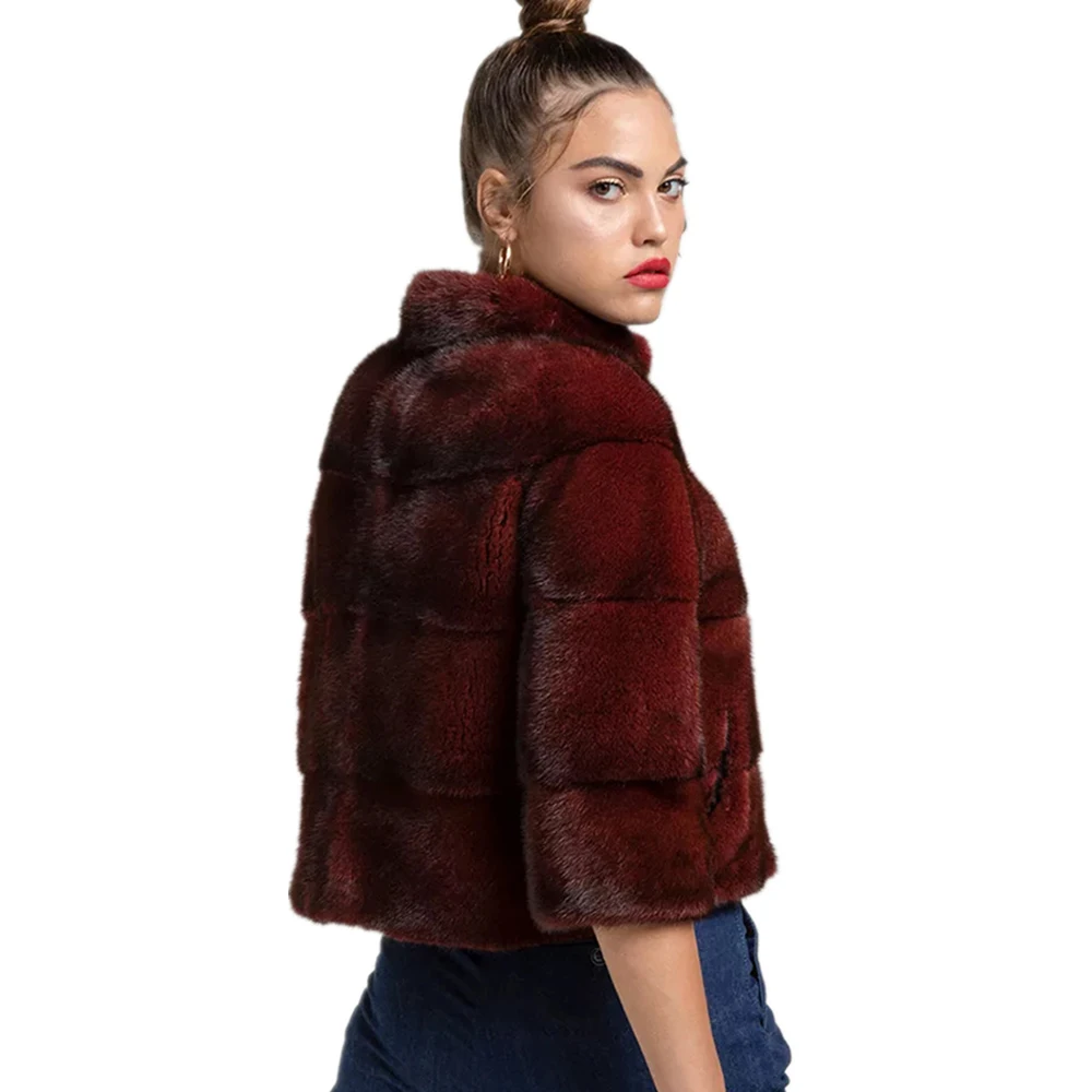 TOPFUR Wein Mantel Grund Jacke Winter Mantel Frauen Real Nerz Mantel Aus Echtem Leder Jacken Kurze Echtpelz Mantel Frühling sammlung