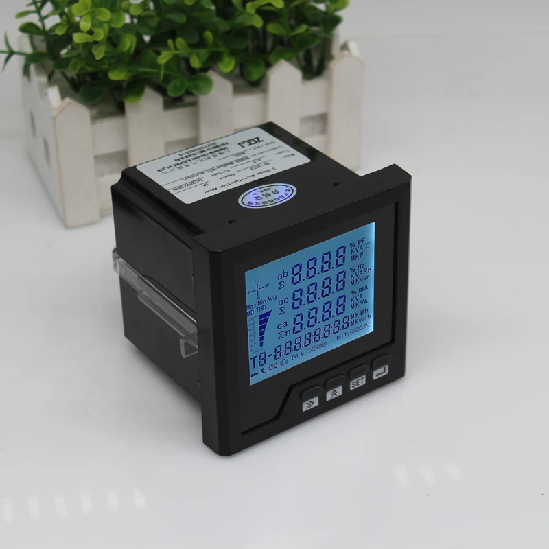 3 phase electricity meter with ampere sensor coil LCD A,V,W,kWh,cos, Hz, Var with RS485 multifunction electric panel meter